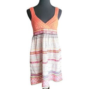 Free People Orange Hippie Wool Blend Top Embroidered V Neck Pattern Dress Size 2